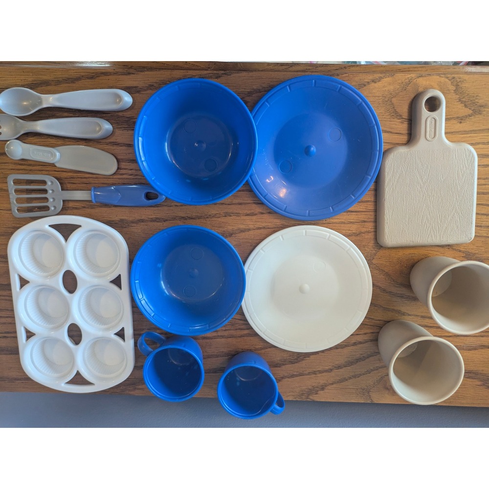 Step2 Little Tikes Play Kitchen Accessories Set Blue White Tan 15pc Lot - Picture 4 of 6